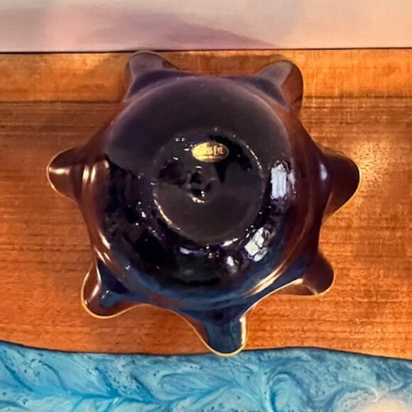 Glass Eye Studio Mottled Cobalt Blue with Gold Ruffle Rim Bowl Blown Glass - Picture 10 of 11